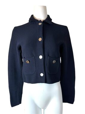 Judith & Charles Navy Cropped Textured Knit Jacket Cardigan Blazer Size Medium